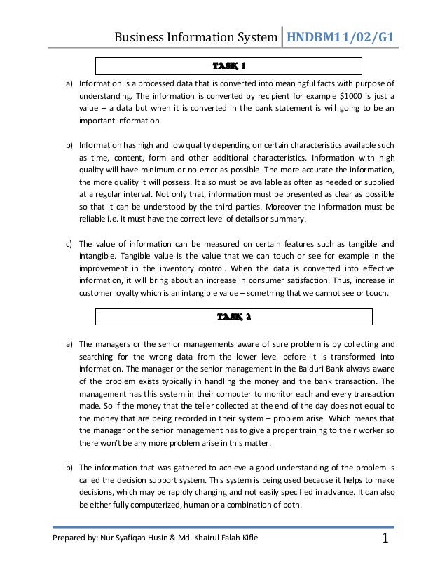 Business Information System Assignment 1
