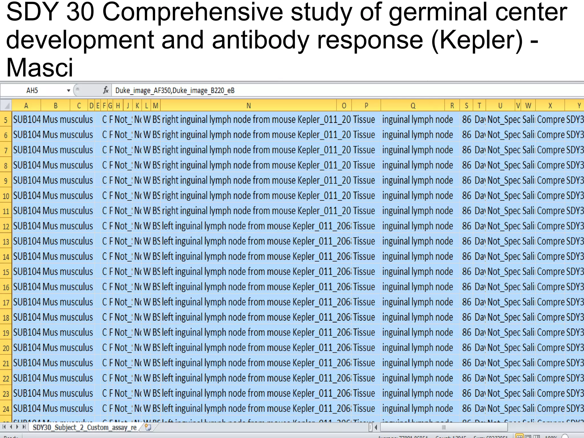 SDY 30 Comprehensive study of germinal center
development and antibody response (Kepler) Masci

 