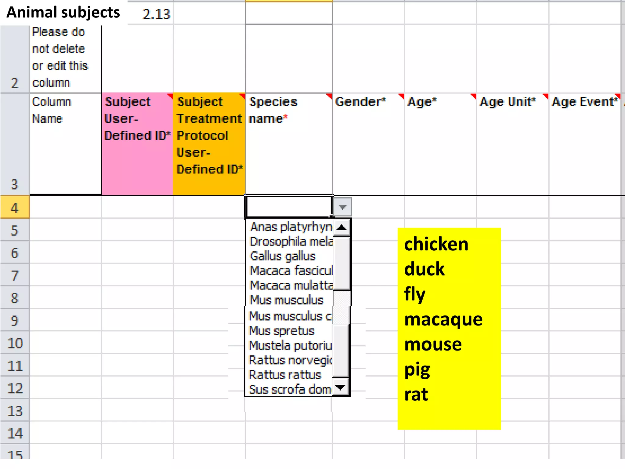 Animal subjects

chicken
duck
fly
macaque
mouse
pig
rat

 