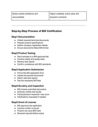 BIS Certification Services – Testing, Approval & Licence | PDF