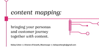 content mapping:
bringing your personas
and customer journey
together with content.
Kelsey Cohen   Director of Growth, Bloomscape   kelseycohen360@gmail.com
 
