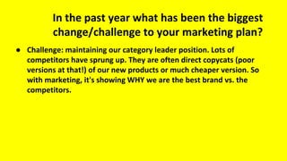 ● The biggest challenge has been finding meaningful channels of
growth / providing a robust media mix. For us, we built [t...