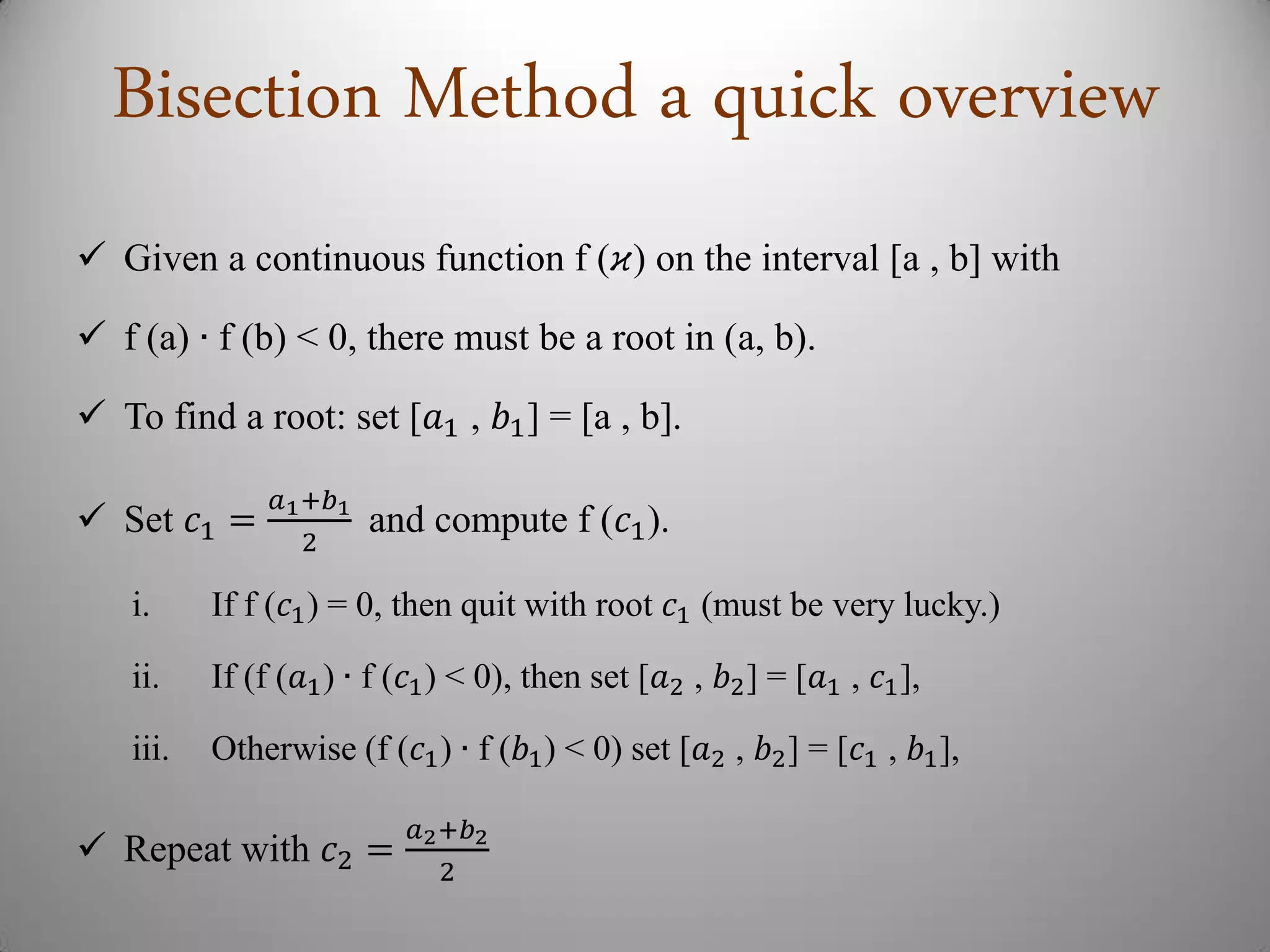 Bisection theorem proof and convergence analysis | PDF