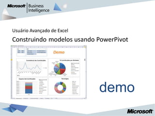 Usuário Avançado de Excel
Construindo modelos usando PowerPivot




                            demo
 