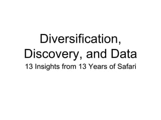 Diversification,
Discovery, and Data
13 Insights from 13 Years of Safari
 