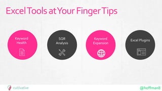 @hoffman8
ExcelToolsatYourFingerTips
Keyword
Health
SQR
Analysis
Keyword
Expansion
Excel Plugins
 