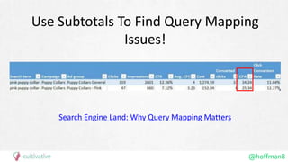 @hoffman8
Use Subtotals To Find Query Mapping
Issues!
Search Engine Land: Why Query Mapping Matters
 
