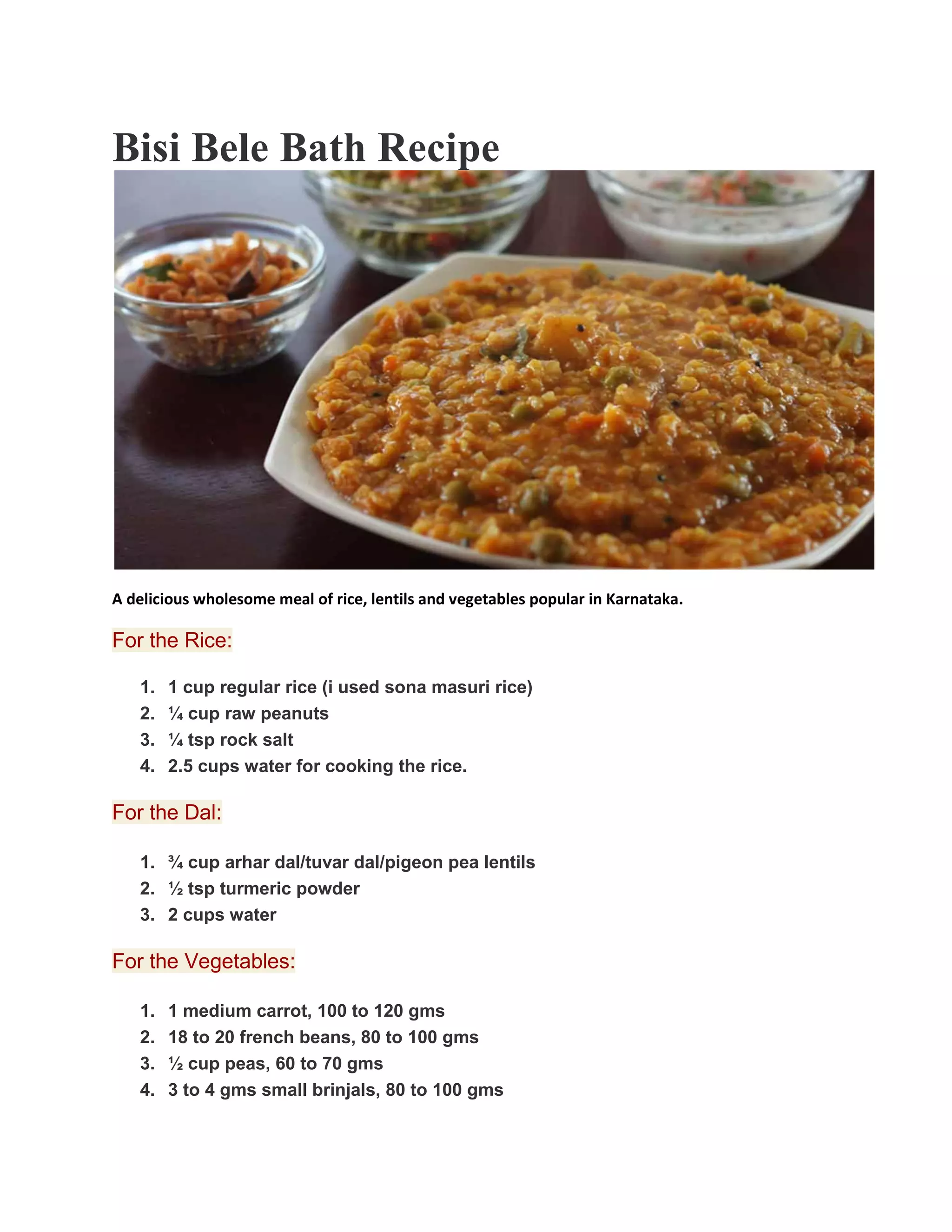 Bisi bele bath recipe | PDF