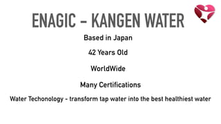 ENAGIC - KANGEN WATER
Based in Japan
42 Years Old
WorldWide
Many Certifications
Water Techonology - transform tap water into the best healthiest water
 