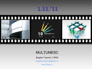 Sample Slide    Bullet Points The text demonstrates how your own text will look when  you replace the placeholder with your own text. This is a placeholder text. This text can be replaced with  your own text.  If you don’t want to use the style and size of the fonts as used in this placeholder it is possible to replace it by selecting different options. For replacing the placeholder text you need to click on  the placeholder text and insert your own text. The text that you insert will retain the same style  and format as the placeholder text. MULŢUMESC Bogdan Toporan │ BISS [email_address] www.biss.ro  1.11.’11 