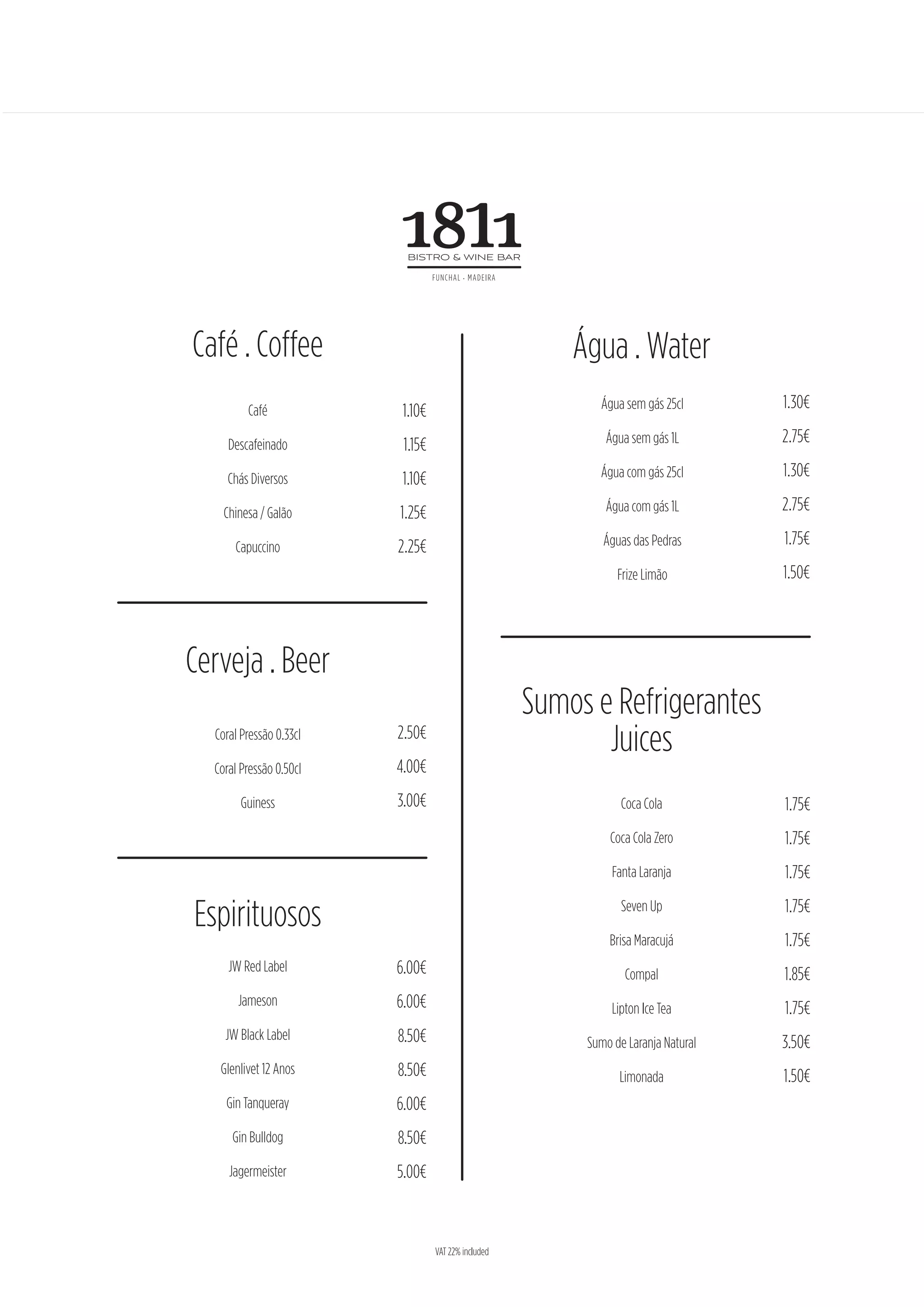 Menu 1811 Bistro & Wine Bar