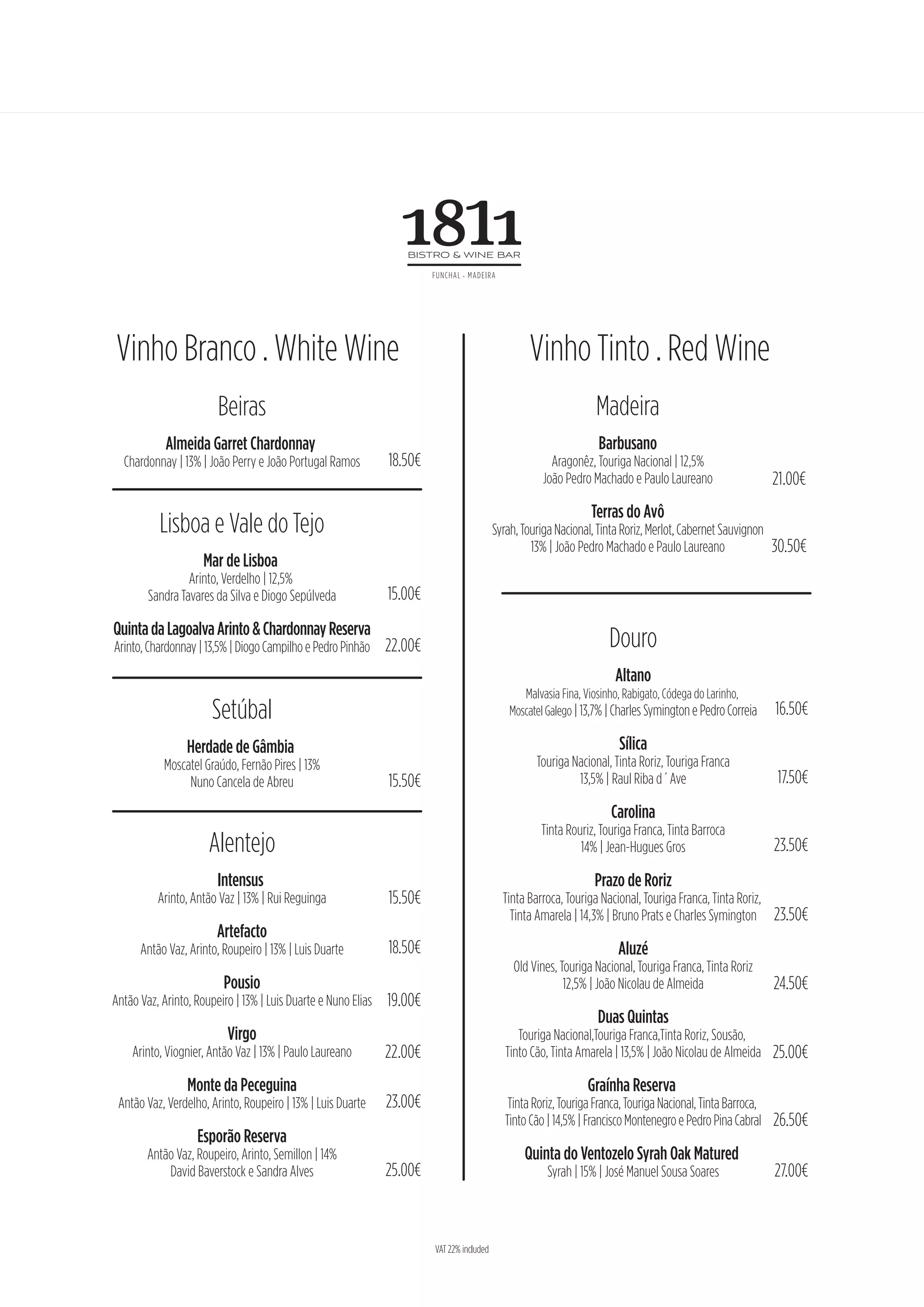 Menu 1811 Bistro & Wine Bar