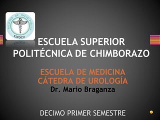 ESCUELA SUPERIOR
POLITÉCNICA DE CHIMBORAZO
ESCUELA DE MEDICINA
CÁTEDRA DE UROLOGÍA
Dr. Mario Braganza
DECIMO PRIMER SEMESTRE
 