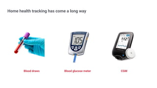 Home health tracking has come a long way
Blood glucose meter CGMBlood draws
 