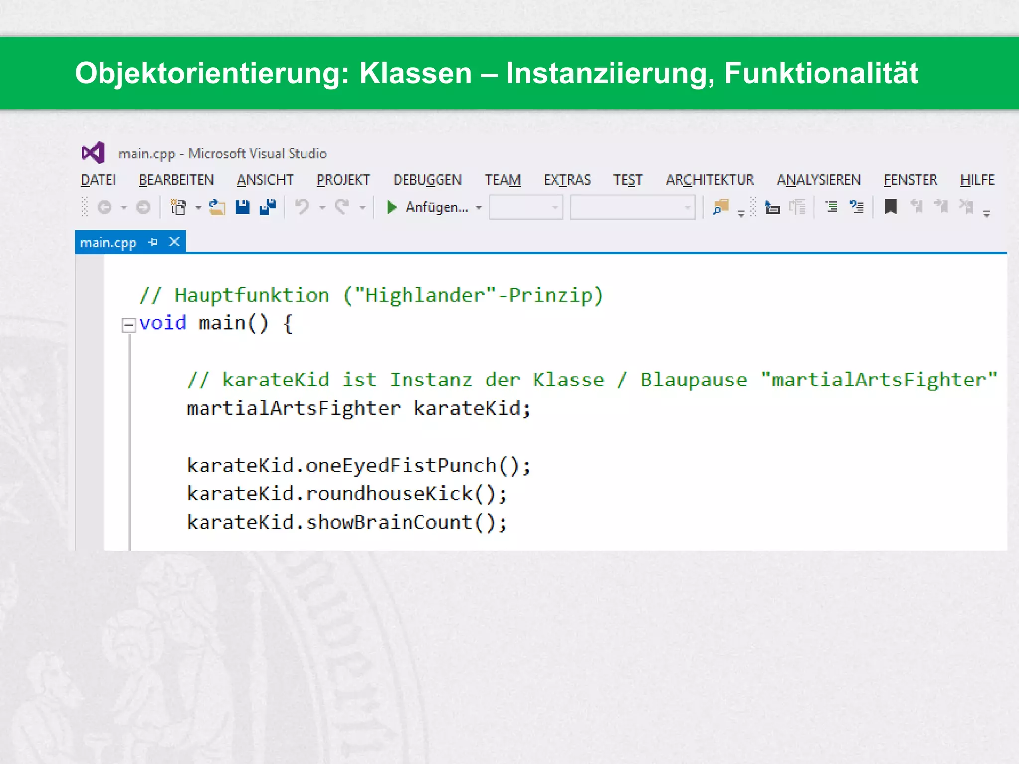 Objektorientierung: Klassen – Instanziierung, Funktionalität
 