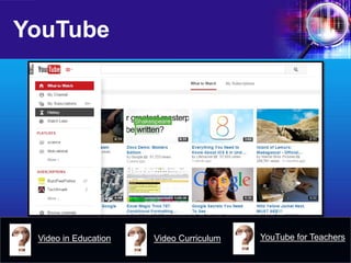 YouTube 
Video in Education 
YouTube for Teachers 
Video Curriculum  