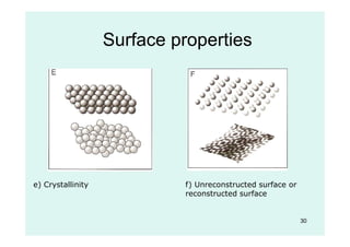 30
e) Crystallinity f) Unreconstructed surface or
reconstructed surface
Surface properties
 