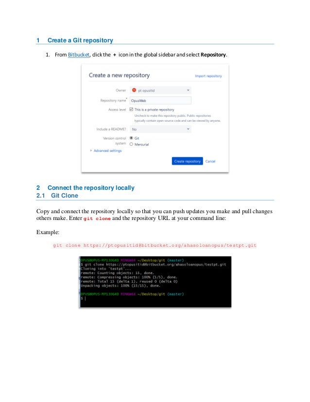 Bitbucket, how to create repository, clone and sync | PDF