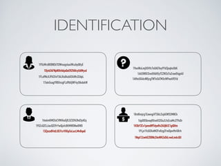 IDENTIFICATION
1FLa9NcXJPA2XvF34LRuB4zbXX4Ws32dpL
18rdKmjrg1EawxgiVT3ikLExj6GWS2MNCk
1Ao6mKMEXxCVNVAuGjfLXZ3Zf43hd3yAEq 16pDB5bvoqRGvoH32GaJLfsEcaMc2T9xDr
1H3bY2Cv1pmn8ffTdyeRvZAUjNJC1giQHm
1PXzMrz8KBNEkTt3Wnuqy4axiWszbyQKyE
1AASWBCGveXH6H5yTCZW2x7uZrawDiqp4U
19onWuLmjXGVfc7oUAEVuy9Yd3jxqhsUbK
19SZcQ2CzJacQZE9rYwQjsfcBKMWDNwBWD
1PLjv1VzGEKxtM2FnRzg2FmDjen9trUBrh
13Zjnzx8VxtLUEiYcrVXKp5sLucLMvBqaG
1Djvb34FNpNXtrbbjaQeERZf68cyUdWyzd
1Nq612zwhEZDBNz2AeWKZxD6LvwiLm6cQU
1AffmSG4tcNRjcgTWTnS6TM3cWPeeA9EVd
17atn5sagYRBUvzgFLd9bUjWF4yStkdokW
 