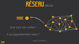 RéseauBitcoin
node
Que sont ces nodes ?
À qui appartiennent-elles ?
Nœud en français
 