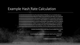 Example Hash Rate Calculation
0x000000000000000000156ef4be0d0c90b655f9fb08fac67aa151032bfcdfa51a
0x0000000000000000000dd8b04dcf588433bbb4838d20ea8e3682c5b5328f3934
0x0000000000000000000ba39636a6dd75584f400da3217c5aec4d91116307243c
0x0000000000000000000c65f787061574865988894a721900fe46dbbe85580950
0x0000000000000000000825524292c9ad4938a85c3a0cd08965182272912d087d
0x00000000000000000013f660755e5aa1f9daf8eaa0663a4ecddd17d75e608d05
0x00000000000000000010f252e6a289adcdcce0577afa29d9f62082b7a416bc41
+ 0x000000000000000000050de301e9b99dcc253f51b186a3d6333ae5c5f9a2f22b
0x6d6d1b6a06bf99a5c038058aa31eed1eb8d878a5154fc8
÷ 0x04
0x1b5b46da81afe669700e0162a8c7bb47ae361e294553f2
÷ 0x020x100
0.0000000000000000000000226...
 