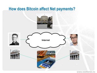 www.vestforsk.no
How does Bitcoin affect Net payments?
Internet
 