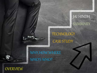OVERVIEW
WHY,HOW,WHERE
WHO’S WHO?
TECHNOLOGY
CASE STUDY
JAI HINDH
SUMMARY
 