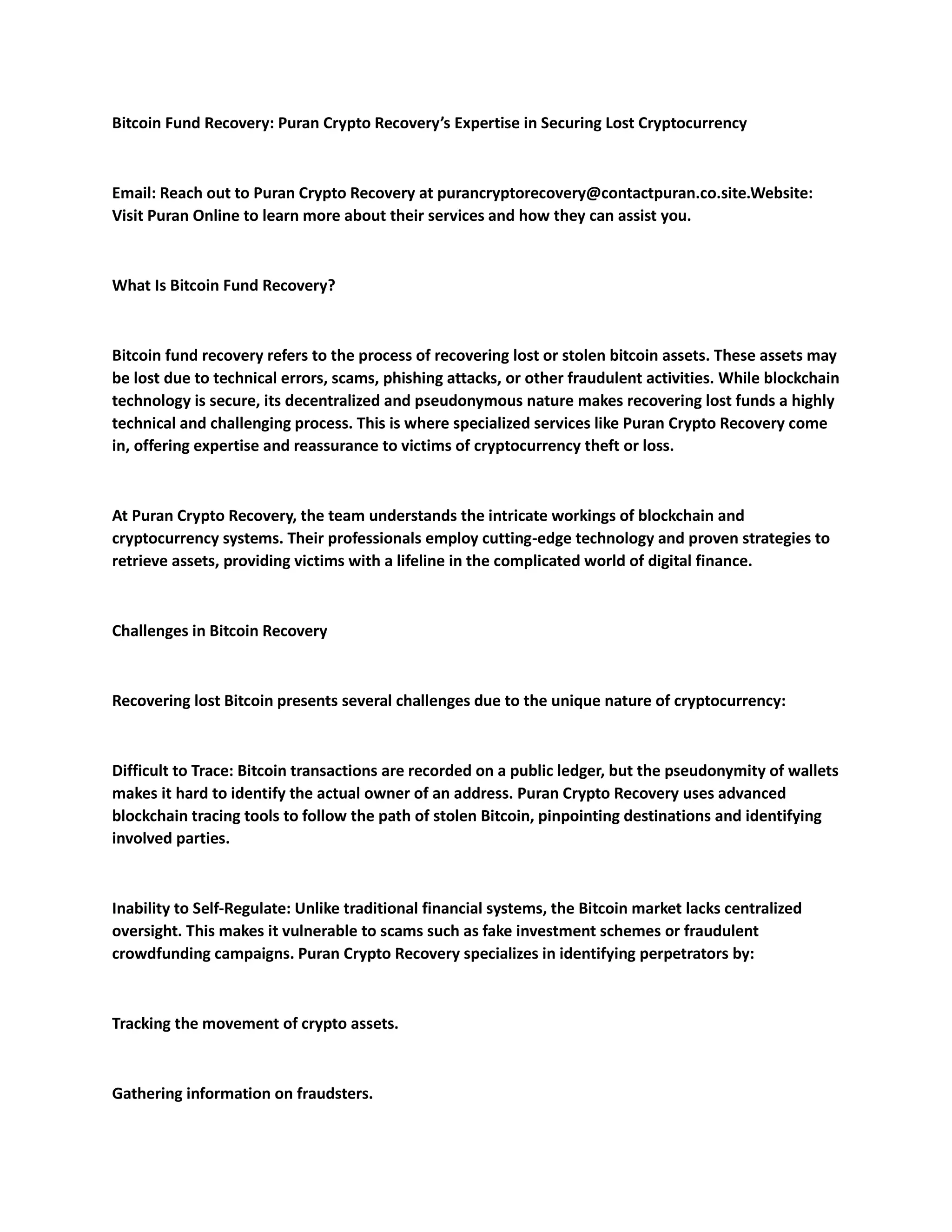 Bitcoin Fund Recovery.pdf Puran Recovery | PDF