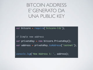 BITCOIN ADDRESS
E’ GENERATO DA
UNA PUBLIC KEY
 