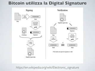 https://en.wikipedia.org/wiki/Electronic_signature
Bitcoin utilizza la Digital Signature
 
