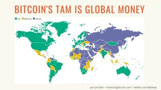 BITCOIN'S TAM IS GLOBAL MONEY
yan pritzker • inventingbitcoin.com • twitter.com/@skwp
 