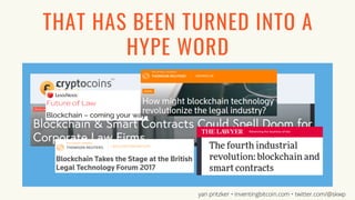 THAT HAS BEEN TURNED INTO A
HYPE WORD
yan pritzker • inventingbitcoin.com • twitter.com/@skwp
 