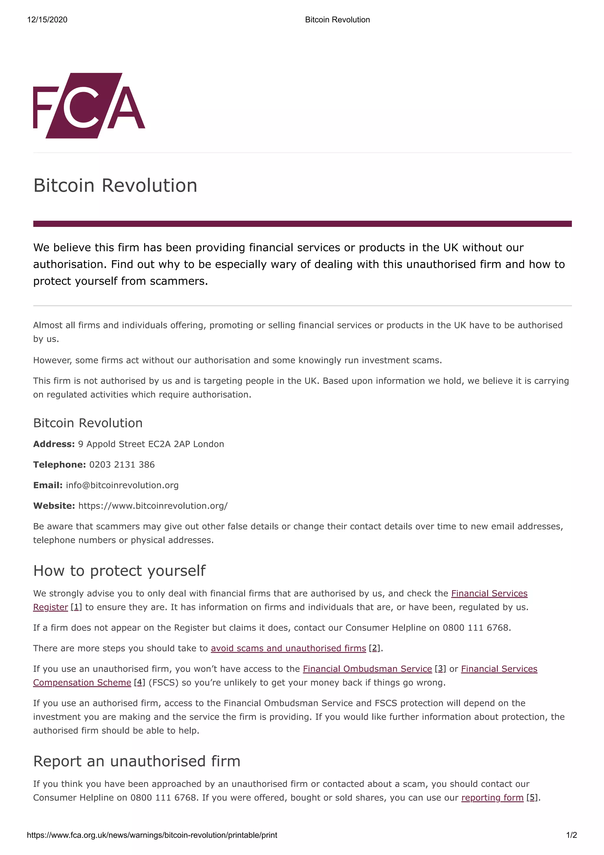 Bitcoin Revolution Scam | PDF