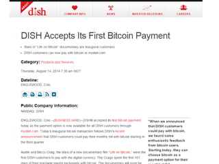 Dish accepts Bitcoin Payment
 