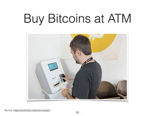 Buy Bitcoins at ATM
Source: https://coinﬁnity.co/bitcoin-kaufen/
30
 