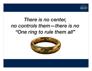 Hidden Transcript
There is no center, 
no controls them—there is no 
“One ring to rule them all”
34
 
