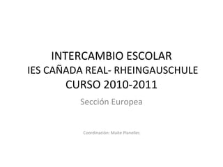 INTERCAMBIO ESCOLAR  IES CAÑADA REAL- RHEINGAUSCHULE CURSO 2010-2011 Sección Europea Coordinación: Maite Planelles 