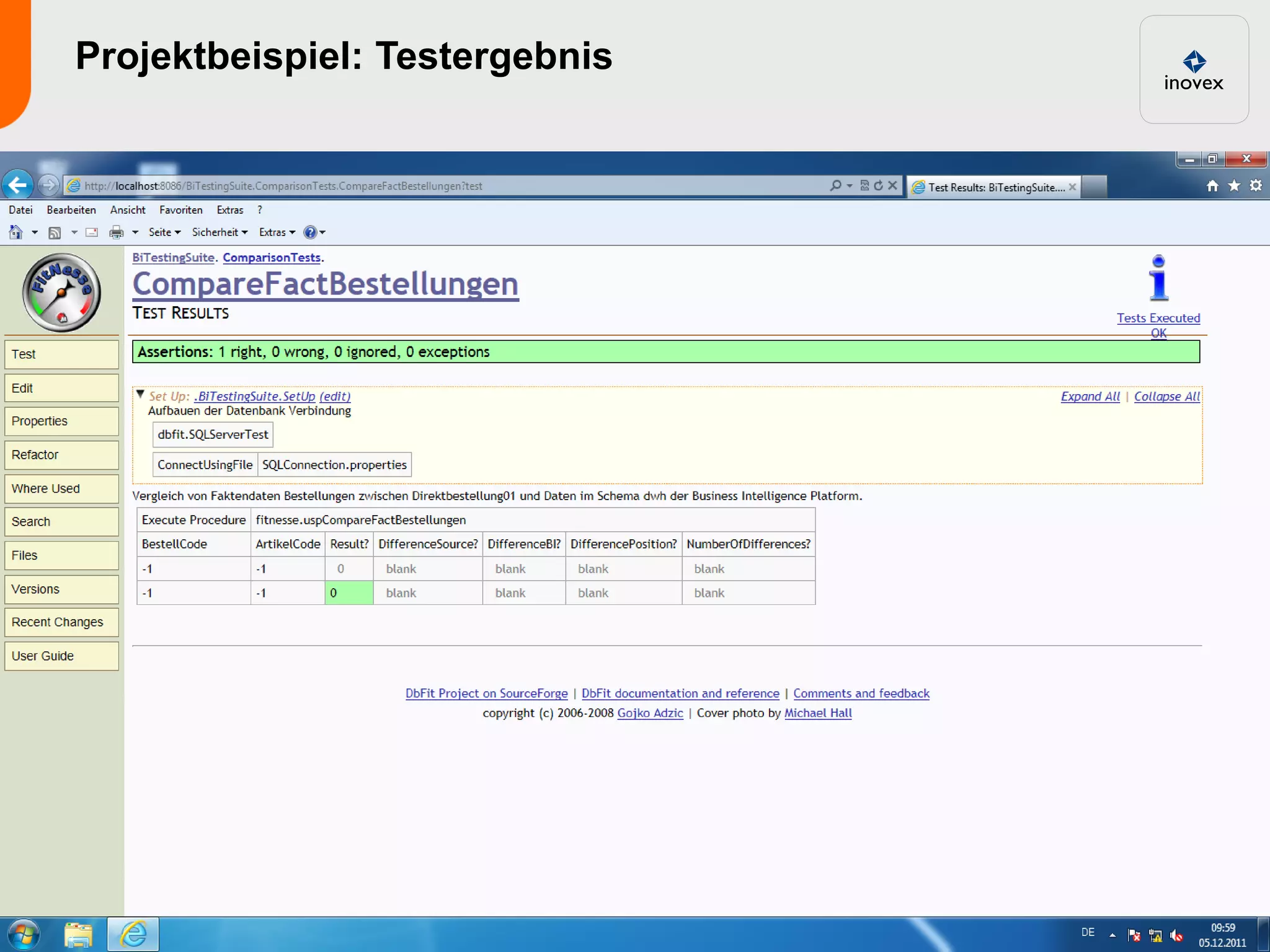 Projektbeispiel: Testergebnis
 