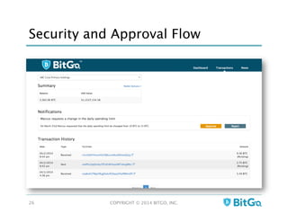 Security and Approval Flow
COPYRIGHT © 2014 BITGO, INC. 
26
 