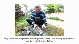 Ông Vũ Văn Hán đang chỉ cho PV những viên đá có chứa chất amiăng độc hại mà bà
con lấy về kè giếng, làm đường.
 
