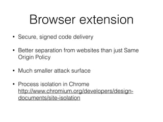 Direct memory access
• Browsers are an attack surface as well
• network stack
• HTML parser
• JS engine
• Any URL in any tab can trigger an exploit
 