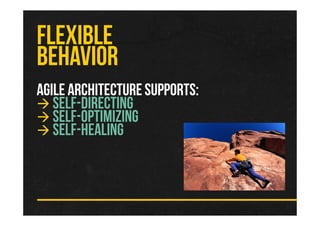 AGILE ARCHITECTURESUPPORTS:
SELF-DIRECTING
SELF-OPTIMIZING
SELF-HEALING
FLEXIBLE
BEHAVIOR
 