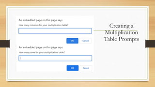 Creating a
Multiplication
Table Prompts
 