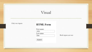 Visual
Only two inputs
Both inputs are text
 