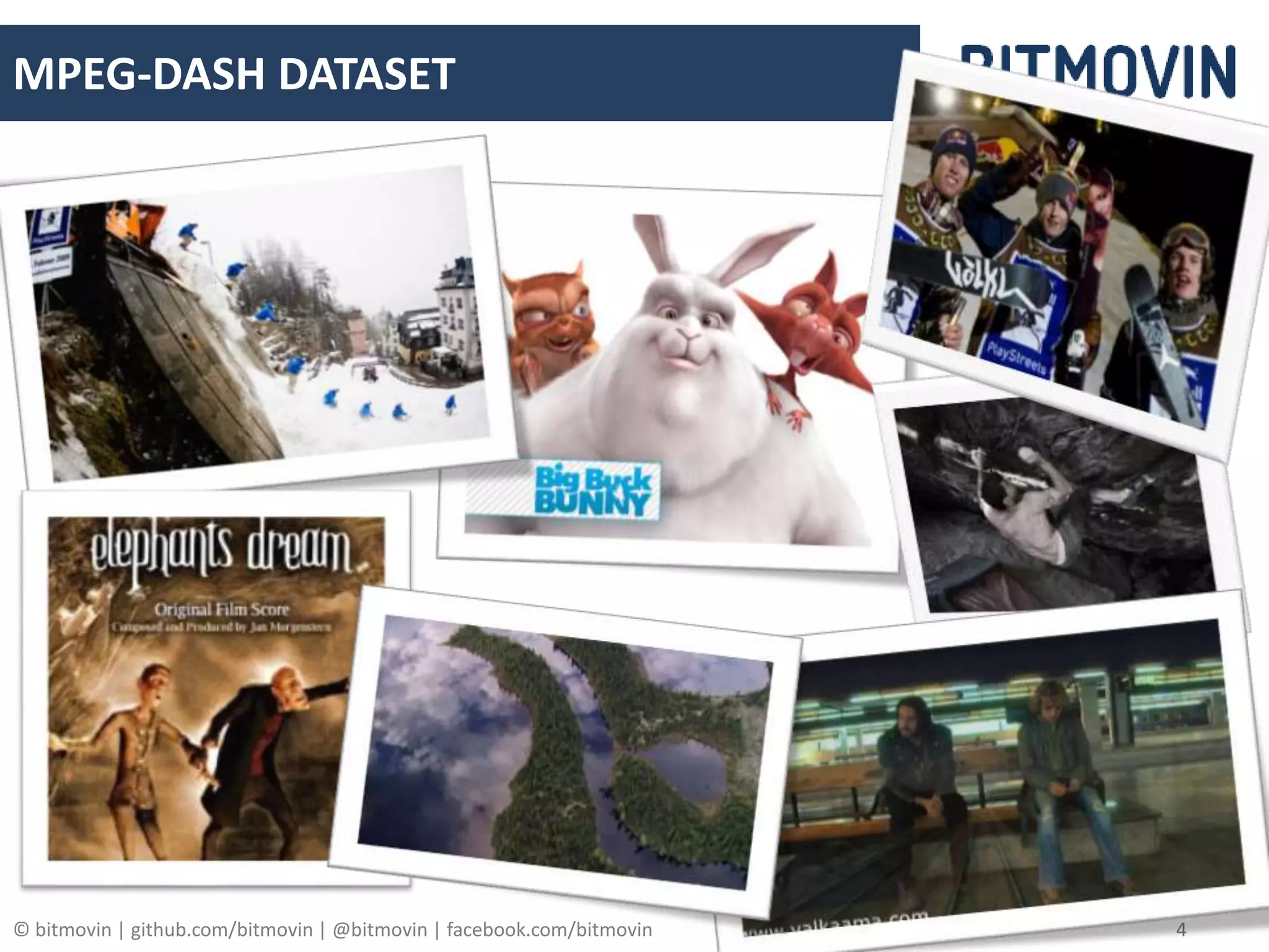 © bitmovin | github.com/bitmovin | @bitmovin | facebook.com/bitmovin 4
MPEG-DASH DATASET
 