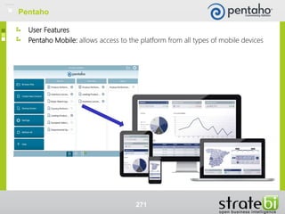 User Features
Pentaho Mobile: allows access to the platform from all types of mobile devices
271
Pentaho
 