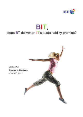 BIT,
does BT deliver on IT‟s sustainability promise?




 Version 1.1
 Maarten J. Gubbens
 June 20th, 2011
 