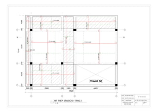1 1
A B' B C
2 2
3 3
500 220 2980 220 1065 250 4065 220
9520
138523032202302025220
7310
THANG BỘ
7Ø10a200
12Ø10a200
11Ø10a200
13Ø10a200
10Ø10a200
9Ø10a200
1 Ø10 a200
4 Ø10 a200
6 Ø10 a200
3 Ø10 a200
2 Ø10 a200
8Ø10a200
11
TRƯỜNG ĐẠI HỌC THỦ DẦU MỘT
KHOA XÂY DỰNG
BÀI TẬP CUỐI KHÓA
HDPM: NGUYỄN HOÀNG ANH
SVTH: TRẦN VÕ BẢO LỚP: KẾT CẤU THÁNG 10-2015
BẢN VẼ:
01
MSSV:
GVHD NGUYỄN MINH HÙNG
1 : 25
MT THÉP SÀN DỨOI TẦNG 2
1
 