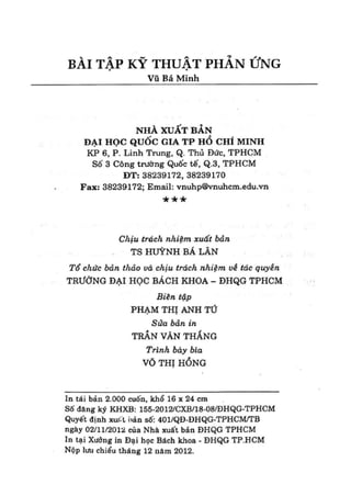 Bài tập kỹ thuật phản ứng