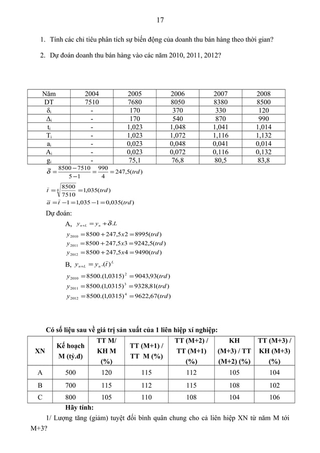 Bài tập nguyên lý thống kê có đáp án (1) | DOC
